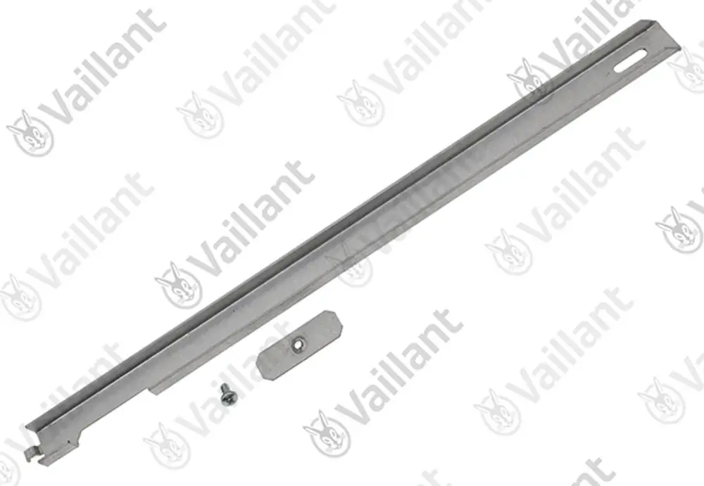 Vaillant Halter aus Metall in länglicher Form mit einer Befestigungsschraube und einer Metallplatte, geeignet für bestimmte Heizungsanwendungen.